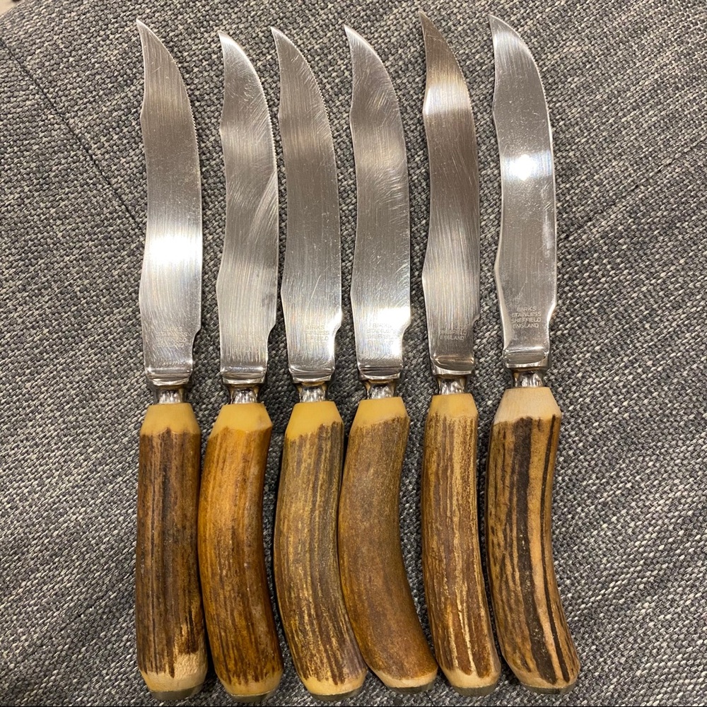 BIRKS vintage antler handled steak knives 1940’s